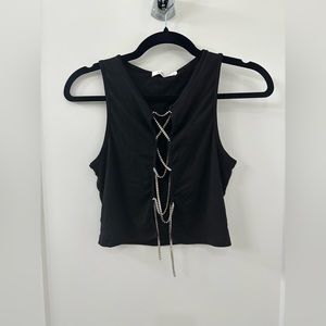 12 Tribe Famous Black Lace Up Top, XS